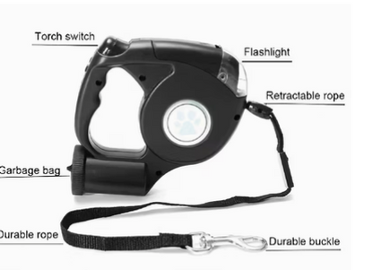 🐾 Paw Bundles – Retractable Dog Leash with Flashlight & Waste Bag Dispenser