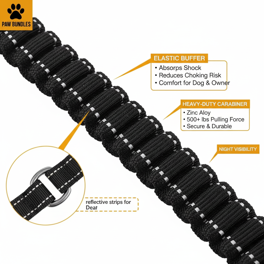 🐾 Paw Bundles – Shock-Absorbing Bungee Dog Leash (with Waste Bag Dispenser)